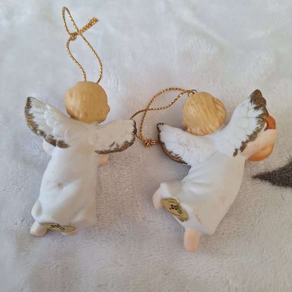 Lot of 2 Vintage Russ Berrie Porcelain Angel Christmas Tree Ornaments No. 5567 - Picture 4 of 6